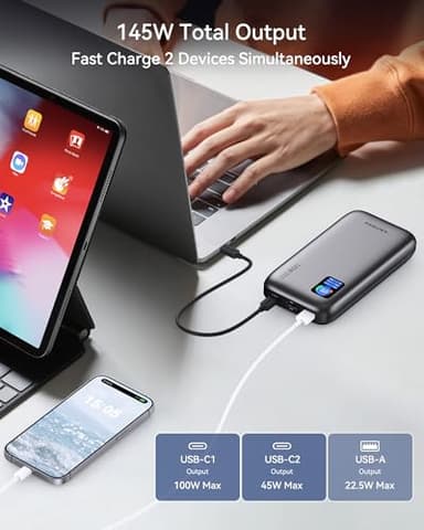 AsperX Laptop Power Bank,24,000mAh 145W PD 3.1 Fast Charging Portable Charger, TFT Smart Display USB C Battery Pack(86.4Wh) for MacBook/iPhone 17/Dell XPS/Galaxy S25/Steam Deck/ipad (Flight-Approved) - Image 3