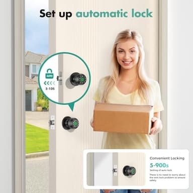 Fingerprint Door Lock，Fingerprint and Keypad Input Smart Door knob, App Controlled Biometric Door Lock, Keyless Entry, Bedroom, Office, Hotel, Apartment Auto Door knob(Matte Black) - Image 7