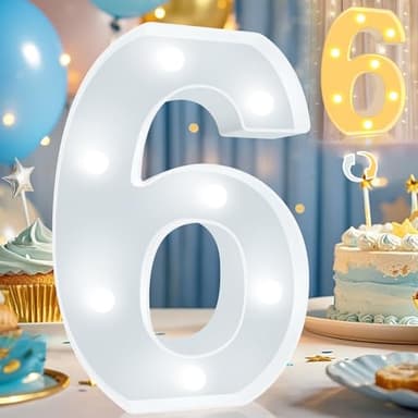 Pooqla LED Light Up Numbers, Warm White and Cool White Decorative Lighted Marquee Numbers, Light Up Numbers for Boys Girls Party, Wedding, Bar, Night Light, Room Decor, Birthday Decoration, Number 6 - Image 1