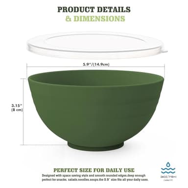 Greentainer 8 Pieces Unbreakable Large Cereal Bowls with lids, 24 oz Plastic Lightweight Storage Bowl Set of 4, Soup bowls Set for Cereal, Salad, Noodle- Dishwasher & Microwave Safe - Image 2