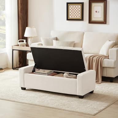 Huatean Home 48" Ottoman with Storage, Storage Ottoman Bench with Safety Hinge, Upholstered Entryway Bench with Seating for Bedroom, Living Room, Holds up to 330 lb, Beige - Image 3