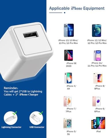iPhone Charger, Long 6FT Apple iPhone Charger 2Pack[Apple MFi Certified] 6feet Lightning Cable Quick Fast Charging Data Sync Cord USB Wall Charger Block Adapter for iPhone 13/12/11/XS/XR/X/8/7/SE/iPad - Image 6