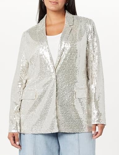 The Drop Women's Blake Long Blazer, Silver Sequins, 4X - Image 5