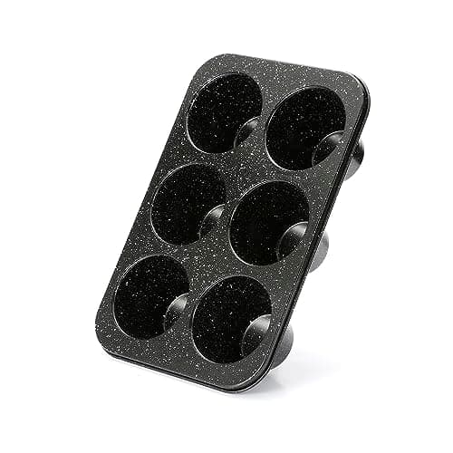 Monfish Jumbo muffin pan 6 Cup, deep muffin pan extra large cupcake tin black granite finish carbon steel baking pan 3.5dia x3 inch cup - Image 1