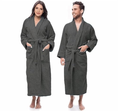 ARC HOME 100% Cotton Terry Bathrobe for Women & Men, Luxury Spa & Hotel-Style Terry Cloth Unisex Robe With Shawl Collar - Charcoal Grey - Image 1