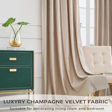 PRIMROSE Velvet Curtains 120 inches for Living Room Champagne Beige Rod Pocket Window Drapes Treatment Room Darkening Blackout Curtains for Bedroom Set of 2 Panels - Image 4