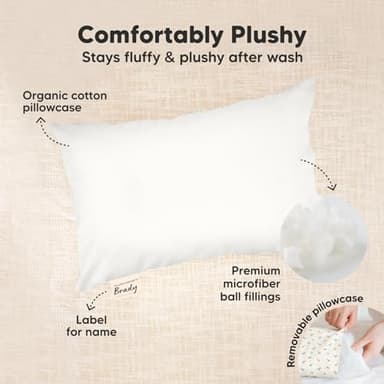 Mini Toddler Pillow with Pillowcase - 9x13 My Little Dreamy Travel Kids Pillow for Sleeping, Toddler Bed, Small, Tiny, Organic Cotton Pillowcase, Soft & Breathable, Kids 2-4 Years Old(Soft White) - Image 6