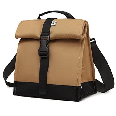 SUNNY BIRD Insulated Lunch Bag Rolltop Lunch Box Tote Bag for Women, Men, Adults and Teens (Brown) - Image 1