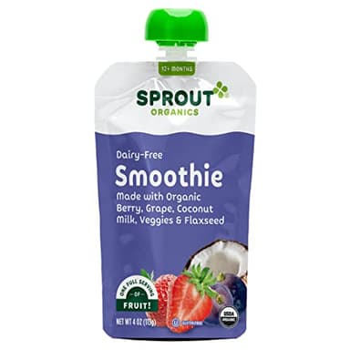 Sprout Organics, Dairy-Free Smoothie, Berry, Grape, Coconut Milk, Veggies & Flax Seed, 12+ Month Pouches, 4 oz (12-count) - Image 3