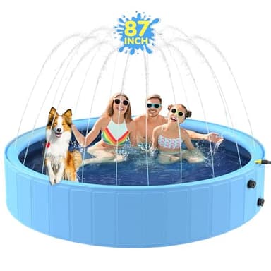 Bilibara 87'' Foldable Dog Pool, Sprinkler Pool for Kids, Non-Slip Heavy Duty Dogs Splash Pad for Small Dogs, Hard Plastic Kiddie Bathtubs for Backyard - Image 1