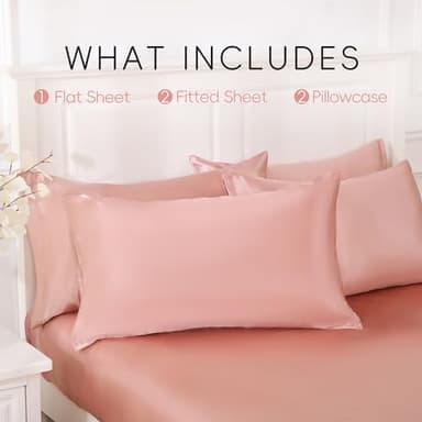 Sleeplite 4 Piece Luxury Satin Bed Sheets Set with Pillowcases - Ultra Soft & Silky, Hypoallergenic & Wrinkle-Free, Hotel Quality Comfort Bedding, Size Queen, Dusty Rose - Image 4