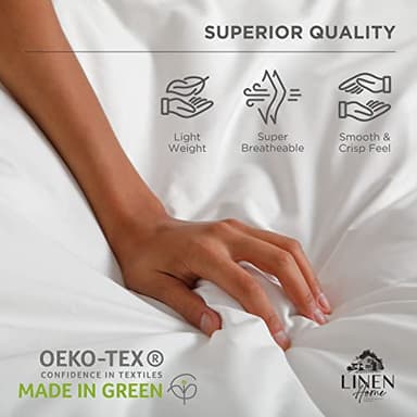 Linen Home 100% Cotton Percale Sheets King Size, White, Deep Pocket, 4 Pieces Set - 1 Flat, 1 Deep Pocket Fitted Sheet and 2 Pillowcases, Crisp Cool and Strong Bed Linen - Image 7