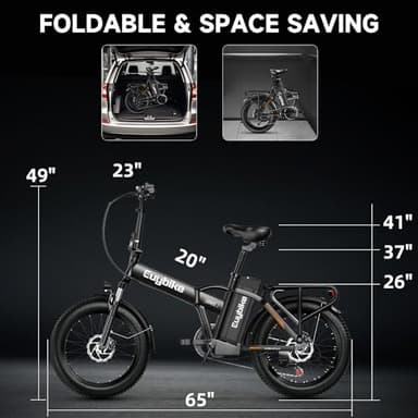 1000W Folding Electric Bike, 48V 20AH Large Removable Battery E Bike, 30+MPH, 80 Miles Max Range, 20" Fat Tire Electric Bike for Adults, Adult Electric Bicycles for Commute Beach Snow - Image 5