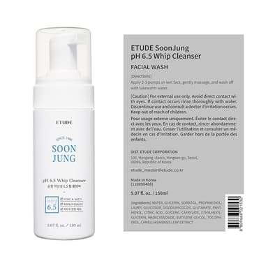 ETUDE Soonjung pH 6.5 Whip Cleanser, Face Wash for Sensitive Skin, Soft Bubble, Hypoallergenic Cleansing, Low pH Level, Fragrance-Free, Panthenol, Madecassoside, Korean Skin Care, Beauty (5.07 Fl Oz) - Image 9