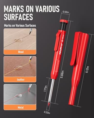 Nicpro 2Pack Carpenter Pencil with Sharpener, Mechanical Carpenter Pencils with 26 Refills (Red, Black, Yellow), Heavy Duty Construction Pencil, Woodworking Pencils for Architect - Image 7