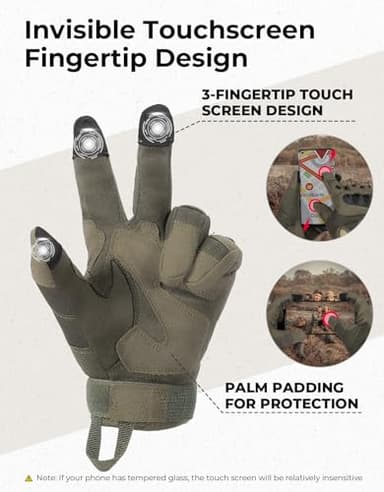KEMIMOTO Tactical Gloves for Men, Touchscreen Motorcycle Gloves with Hard Shell & Palm Padding for Sports Motorcycle Cycling Tactical Airsoft Paintball Hunting Hiking Camping Climbing (Green,Large) - Image 3