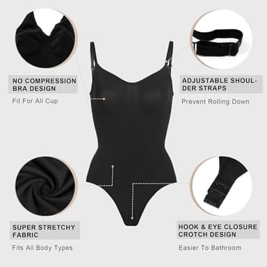 YIANNA Women Shapewear Tummy Control Bodysuit Seamless Sculpting Snatched Waist Body Suit Thong, YA5215-Black-S/M - Image 4