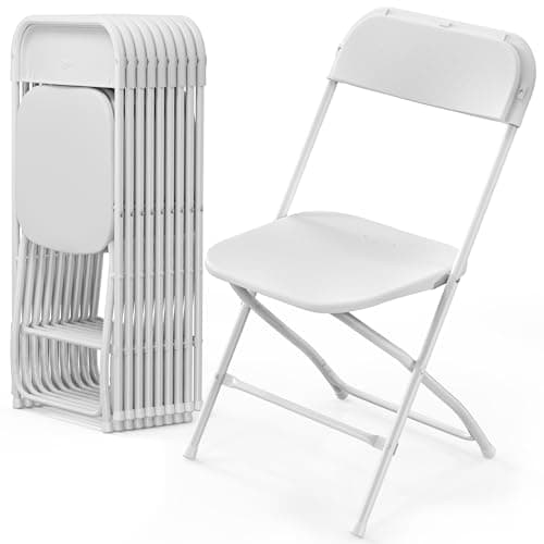VINGLI 10 Pack White Plastic Folding Chair, Indoor Outdoor Portable Stackable Commercial Seat with Steel Frame 350lb. Capacity for Events Office Wedding Party Picnic Kitchen Dining - Image 1
