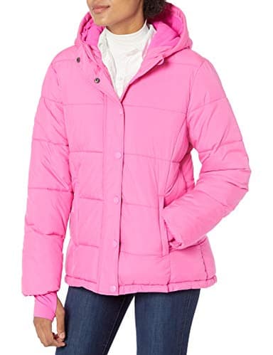 Amazon Essentials Women's Heavyweight Quilted Long-Sleeve Hooded Puffer Coat (Available in Plus Size), Neon Pink, Large - Image 1