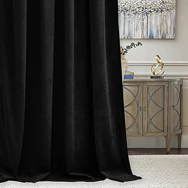 RYB HOME Velvet Curtains 120 inches - Blackout Heavy Duty Curtains Soft Luxury Back Tap Window Covering Privacy Blinds for Kids Room Bathroom Bedroom, Black, W52 x L120 inches, 2 Panels - Image 5
