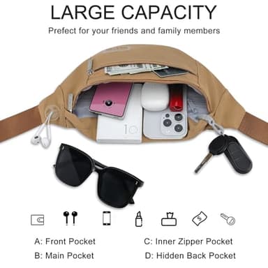 Fanny Pack Shoulder Sling Bag for Men Women, Crossbody Bag for Travel Running Fitness Workout Khaki Waist Pack with Adjustable Straps - Image 3
