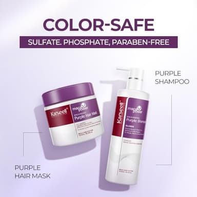 Karseell maca power Purple Hair Mask and Purple Shampoo Set, Neutralizes Brass & Yellow Tones for Blonde, Gray, Silver Color Treated Hair, 2 x 16.9floz - Image 3
