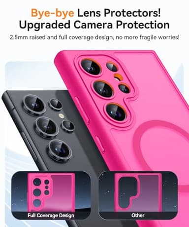CANSHN Designed for Samsung Galaxy S24 Ultra Case [Full Camera Protection] [Compatible with MagSafe] Translucent Matte Shockproof Protective Phone Cover 6.8 Inch - Hot Pink - Image 3
