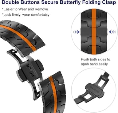 Wingle Stainless Steel Bands for Apple Watch Band Ultra 3/2/1 Band Ultra 49mm Series 11 10 46mm 45mm 44mm 42mm SE 3/2/1 Series 9 8 7 6 5 4 3 Men, Classy Business Rugged Metal iWatch Bands,Black/Orange - Image 6