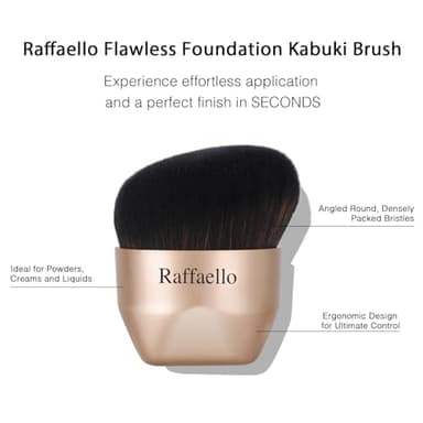 Raffaello Angled kabuki Foundation Brush: Fast, Flawless Foundation - Dense Soft Bristles for Streak-Free Liquid, Cream & Powder - Ergonomic Handle for Effortless Blending & Buffing (Champagne Gold) - Image 6