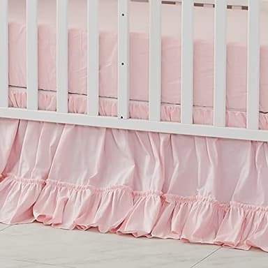 Brandream Crib Bed Skirt for Baby Girls Boys Blush Pink Boho Bohemian Solid Cotton Toddler Bedskirt Farmhouse Chic Ruffle - Image 3