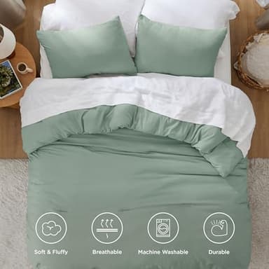 Bedsure California King Size Comforter Set, Sage Green Soft Prewashed Bedding for All Seasons, 3 Pieces GentleSoft™ Bed Set, 1 Lightweight Comforter (104"x96") and 2 Pillowcases (20"x36") - Image 4