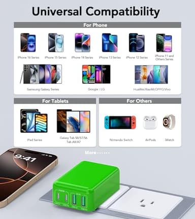 Flat USB C Charger Block, 2-Pack 40W USB C Fast Charging Block 4-Port Dual PD+QC Power Adapter Double Charger Block Multiport Type C Cube Multiple Wall Plug for iPhone16 15 14 13 12 11 Pro Max(Green) - Image 4