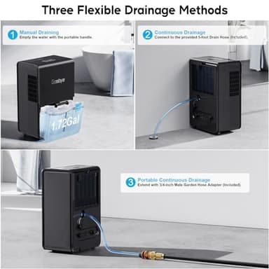 Gasbye 4500 Sq.Ft. Most Efficient Energy Star 2024 Dehumidifier for Basement with Drain Hose, Max 115 Pints/D Dehumidifier for Large Room, [45dB Quiet Compressor], Easy Drainage, Auto-restart, Black - Image 8