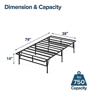 ZINUS SmartBase Compack Mattress Foundation, 14 Inch Metal Bed Frame, No Box Spring Needed, Sturdy Steel Slat Support, Twin XL - Image 2