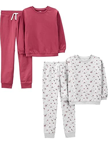 Simple Joys by Carter's Little Girls' 4-Piece Sweatshirt Set, Plum/Floral, 5 - Image 1