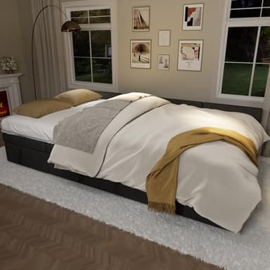 Ucloveria Sectional Sofa Couch, 112" Sleeper Sofa Bed with Dual Reversible Storage Chaise Pull Out Couch for Living Room | Side Pockets | Charging Station | Removable Backrest | Linen Fabric, Black - Image 5