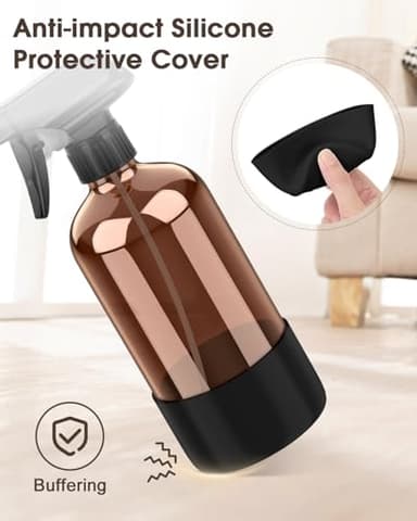 Bontip Glass Spray Bottle with Silicone Sleeve Protection, Amber Glass Spray Bottle Set for Window Cleaner Aromatherapy Facial Hydration Watering Flowers Hair Care 2 Pack/16 oz (Black & White, 16 oz) - Image 5