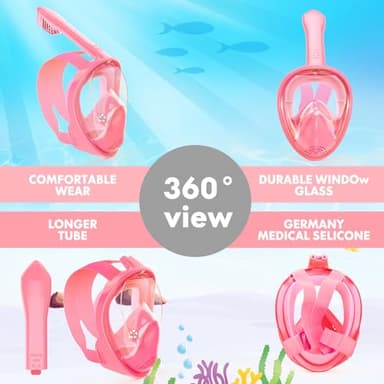 Kids Snorkel Mask Full Face, Snorkeling Gear for Kids 2-14 with Camera Mount, 180 Degree Panoramic View Snorkeling Set Anti-Fog Anti-Leak - Image 5