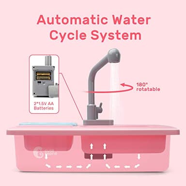 CUTE STONE Color Changing Play Kitchen Sink Toys, Children Electric Dishwasher Playing Toy with Running Water,Upgraded Real Faucet and Play Dishes,Pretend Role Play Toys for Kids Boys Girls - Image 3