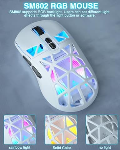 SOLAKAKA SM802 White Wireless Gaming Mouse,10000 DPI,Tri-Mode Wired/BT 5.0/2.4GHz Wireless Mouse Gaming with Side Button,RGB Programmable Macro Mouse for Laptop - Image 9