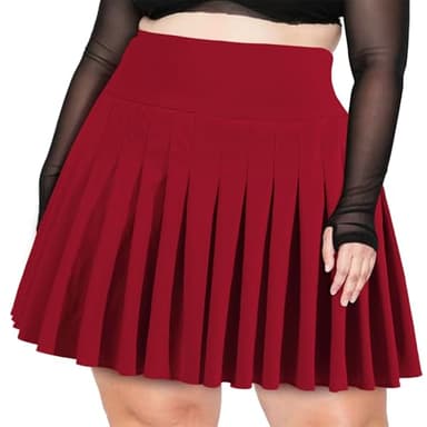 Moon Wood Women's Plus Size Pleated Tennis Skirt- Girls High Waist Athletic Golf Skirts with Shorts Red - Image 1