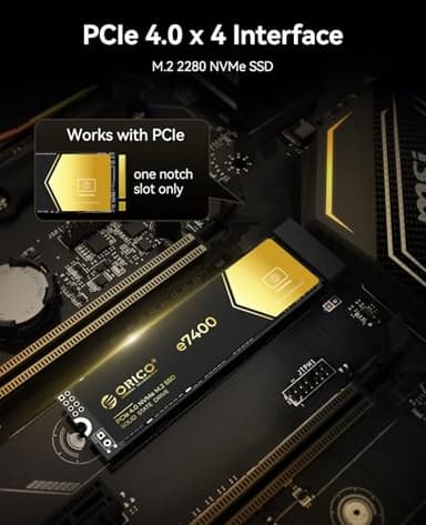ORICO 4TB NVMe SSD PCIe 4.0- Up to 7400MB/s, M.2 2280 PCIe 4.0X4 Internal Solid State Drive, Fast Heat Dissipation, Compatible with macOS Windows for Gamers and Creators-e7400 - Image 3