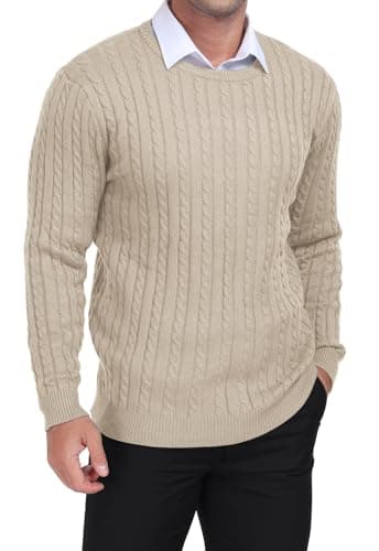 KUYIGO Men's Sweaters Crewneck Knitted Pullover Classic Slim Fit Casual Soft Twist Textured Sweatshirt Beige L - Image 1