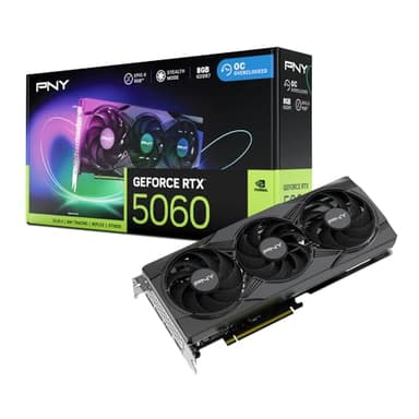 PNY NVIDIA GeForce RTX™ 5060 Epic-X™ ARGB OC Triple Fan, Graphics Card (8GB GDDR7, 128-bit, SFF-Ready, PCIe® 5.0, HDMI®/DP 2.1, 2-Slot, NVIDIA Blackwell Architecture, DLSS 4) - Image 1