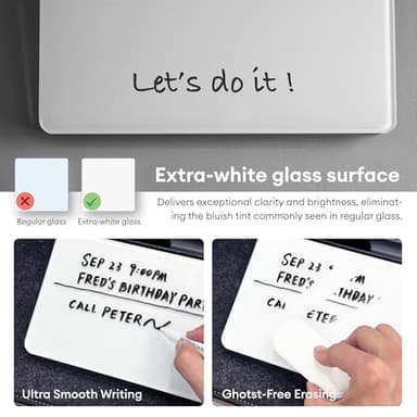 Aroundesk Glass Desktop Whiteboard with Storage 12"x6.5", Glass Whiteboard Desk Dry Erase Board w. 2 Markers,1 Eraser Monitor Mono Board, Office Desk Accessories, Work from Home Essentials - Image 3