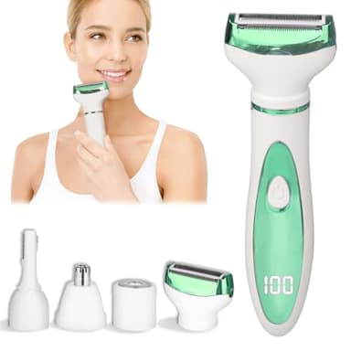 Beanify Electric Razor for Women Men,4 in 1 Painless Ladies Wet & Dry Body Razors and Facial Hair Remover,Rechargeable Led Display Hair Removal Kit for Nose Face Body Leg Bikini Hair (Green) - Image 1
