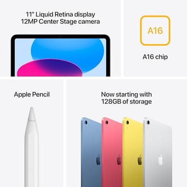 Apple iPad 11-inch: A16 chip, 11-inch Model, Liquid Retina Display, 128GB, Wi-Fi 6, 12MP Front/12MP Back Camera, Touch ID, All-Day Battery Life — Yellow - Image 6