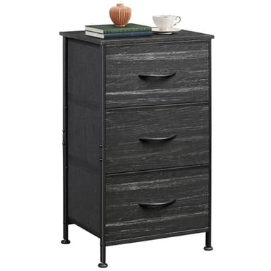 WLIVE Nightstand with 3 Drawers, Fabric Dresser, Organizer Unit, Storage Dresser for Bedroom, Hallway, Entryway, Closets, Steel Frame, Wood Top, Easy Pull Handle, Charcoal Black Wood Grain Print - Image 1