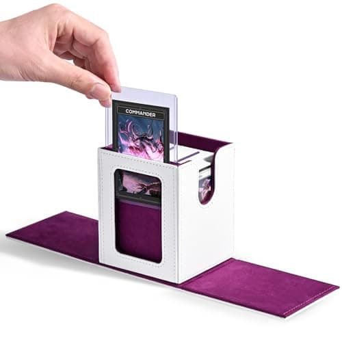 ZLCA MTG Deck Box with Commander Window Display, Trading Card Storage Box Holds 100 Double-Sleeved Cards Suitable for TCG/CCG/PTCG/EDH/Magic/Sport Cards (White&Purple) - Image 1