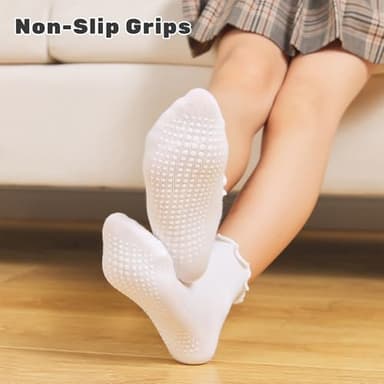 ANYANIME 6 Pairs Toddler Ruffle Socks for Girls - Baby Grip Non Slip Cute Grippy Frilly Socks - Image 2